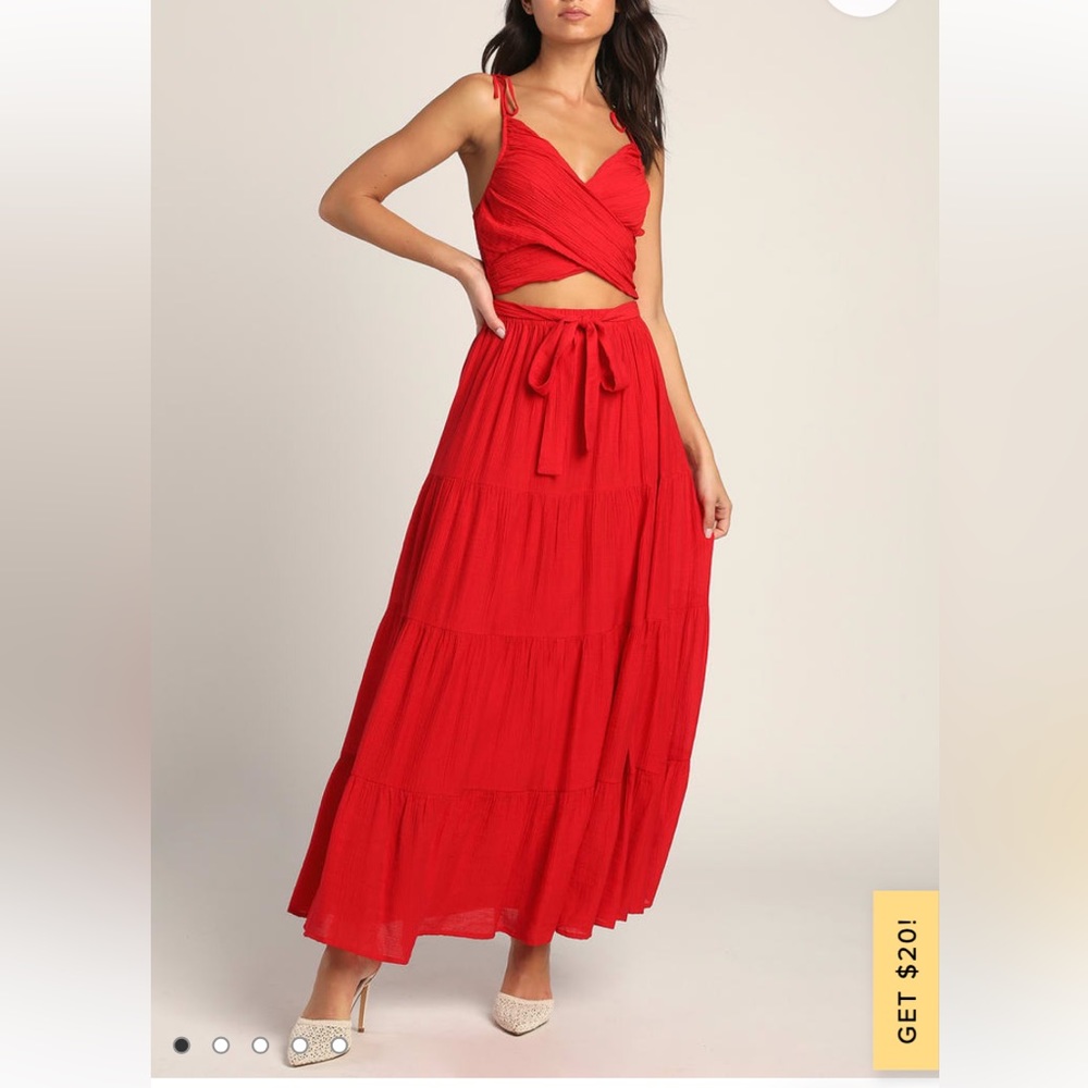 Lulus Red Tie Strap Cutout Tiered Maxi Dress Size Small - Like New